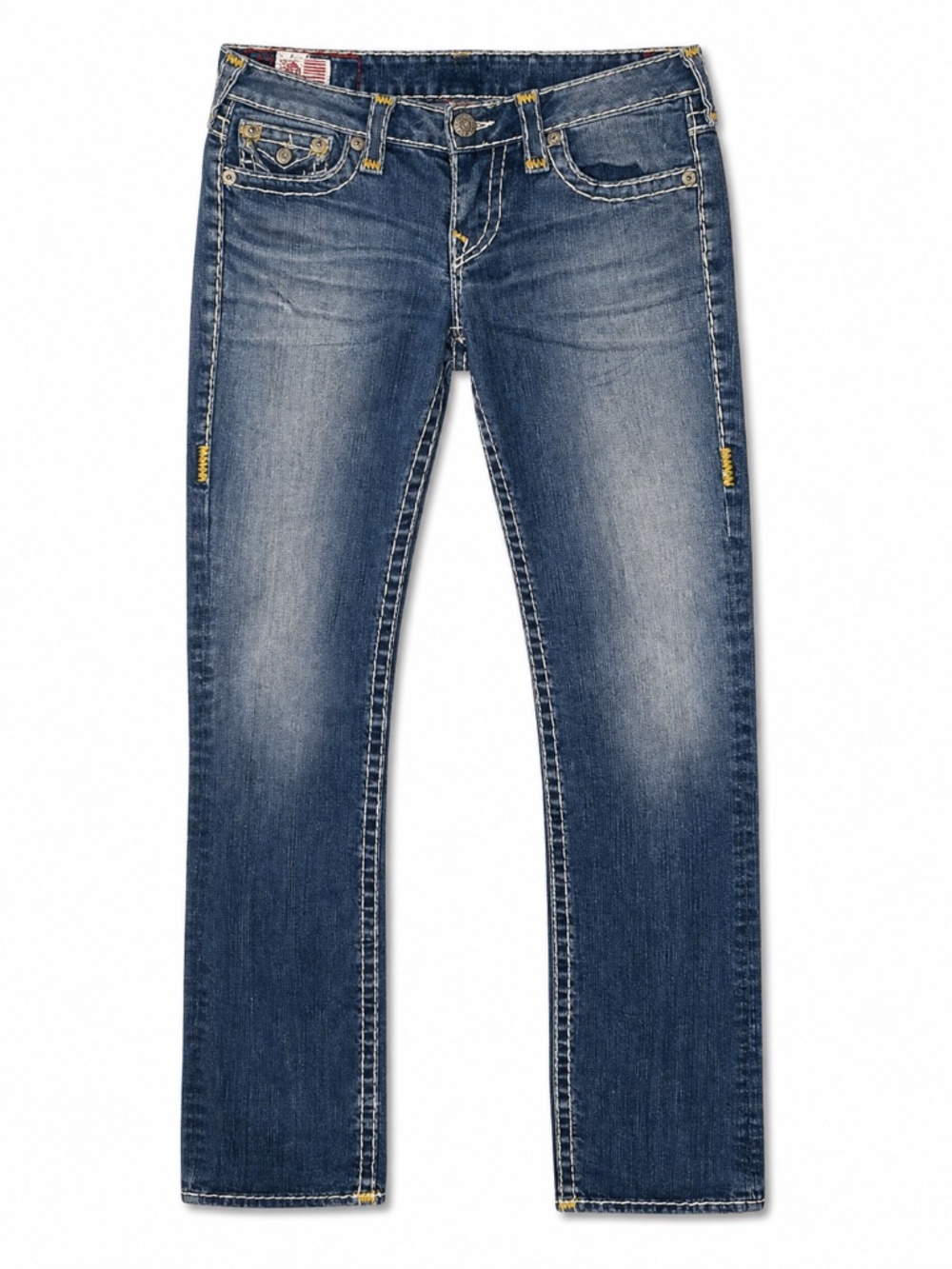 TRUE RELIGION Billy Straight Leg Flap Pocket Denim Jeans Y2K Low Rise Womens 28